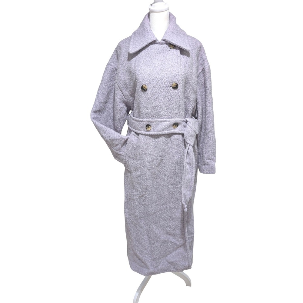 Mango Wool Blend Lavender Purple Boucle Double Breasted Belted Long Coat Small